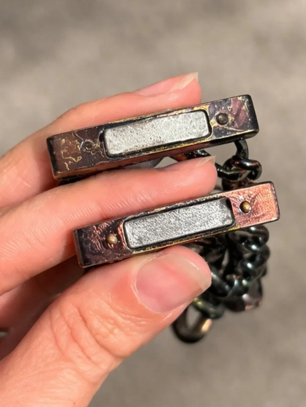 Chunky Dark Iridescent Link Bracelet Small Wrist Statement Piece